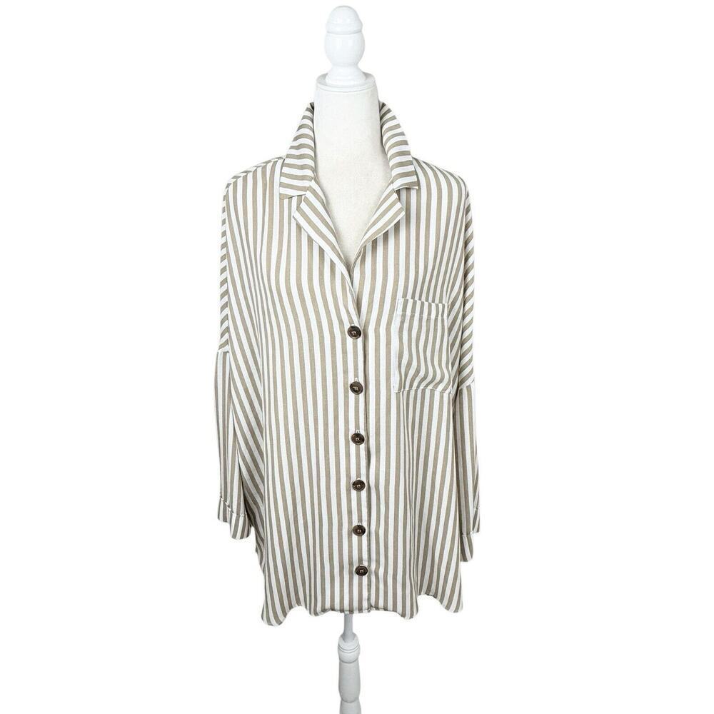 Show Me Your Mumu Tunic Womens Size Large Beige Loralie Button Down Striped New‎ - Picture 7 of 13